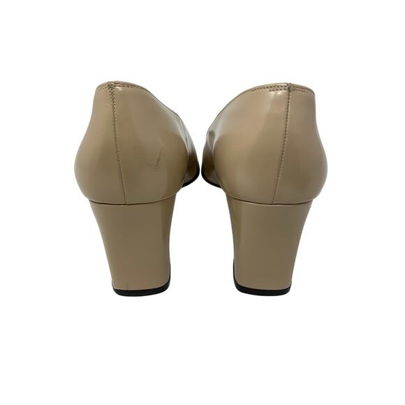 SOLD VTG Salvatore Ferragamo Black Patent Cap Toe Heels Beige Leather Womens 8.5 - Picture 9 of 12